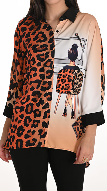 Frank Lyman Leopard Button Closure Shirt Style 253771