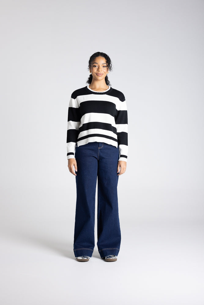 Two T's Dropped Shoulder Stripe Crew Jumper Style 3304